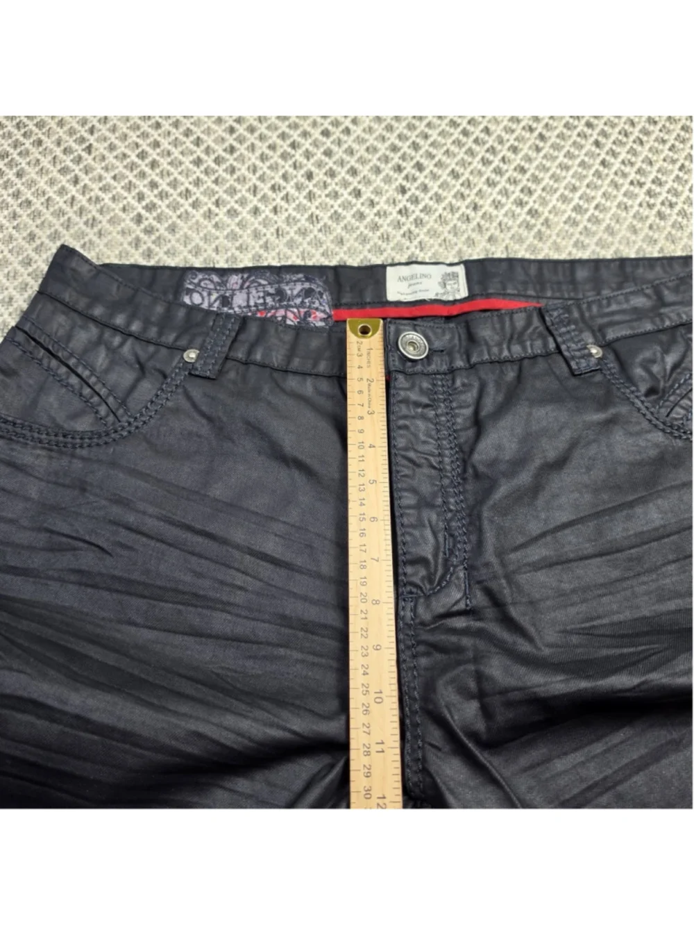 Angelino Jeans Black Waxed Coated Cotton Pants Men’s Size 42 x 33 Straight